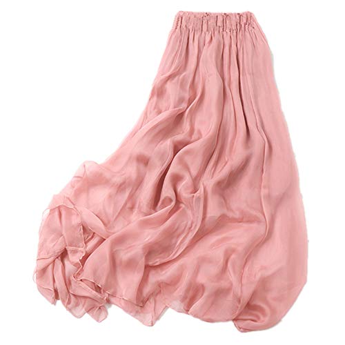 MULLSAN Women Retro Vintage Double Layer Chiffon Pleat Maxi Long Skirt Dress ,A Pink,6/8