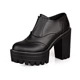 VogueZone009 Womens Closed Round Toe High Heel Chunky Platform Frosted PU Solid Pumps