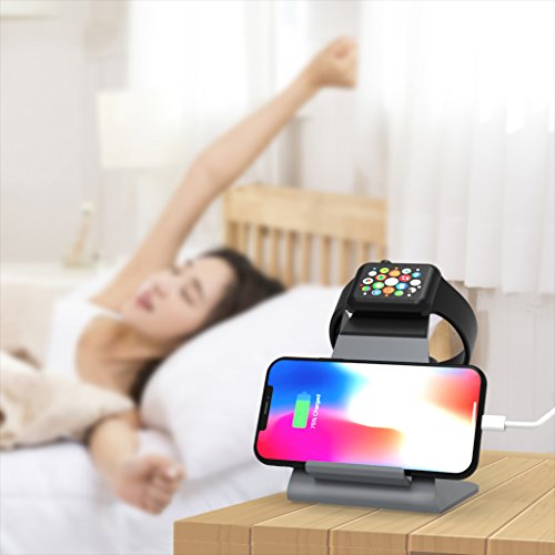 XUNMEJ Apple Watch Stand Apple Watch Charging Dock Stand Bracket Station Holder for Apple Watch Series 3/Series 2/ Series 1 (42mm 38mm) iPhone X 8 8plus 7 7plus 6S 6plus (Gray)