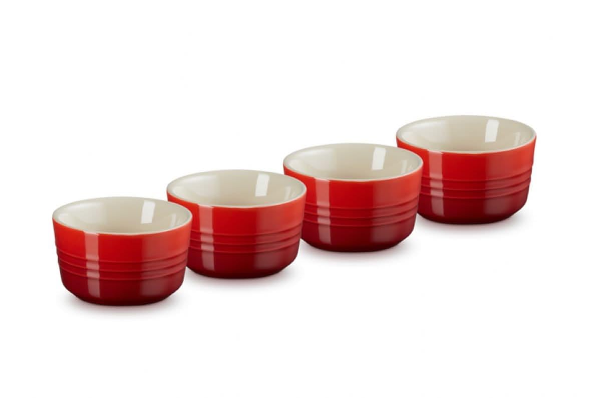 Le Creuset Stoneware Set of 4 100ml Mini Round Ramekins, Cerise, 79109100600000