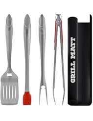 Kaluns Best BBQ Grilling Tools - Grill Set - Heavy Duty Thick Stainless Steel Utensils 5 Piece, Tong, Fork, Spatula, Basting Brush Extra Long Grill Accessories Premium Gift Box Package