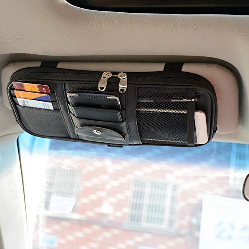Cartisen Car Sun Visor Organizer, Auto Interior Accessories Pocket Organizer-Car, Truck, SUV Storage Pouch Holder, with Multi-Pocket Net Zipper (Black)