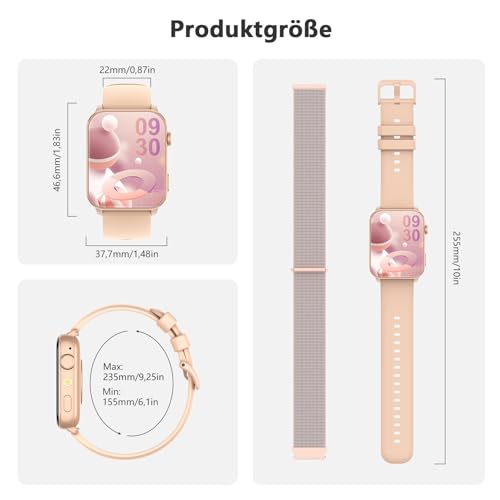 Blackview Smart Watch Women Bluetooth Calls/LED Lights/2 Wristbands (Silicone/Nylon) Sports Watch with Pulse Sleep SpO2 Steps Calorie Kilometer Monitor 350mAh (6+ Days) Fitness Watch for Android iOS