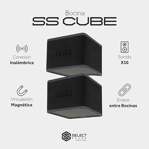 Select Sound SS Cube 2 Bocina Bluetooth 5.4 Portátil Pack 2 Bocinas, Enlace Magnético TWS hasta 10pz Alcance 80m Batería 4h USB-C Magnetic Bluetooth Speaker Mini bocina Altavoz magnetico pequeño