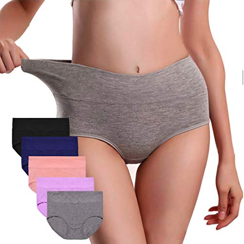 UMMISS Pack of 5 Cotton Underwear Women,Solid Color Cotton Mid Waist Ultra-Soft Panties Briefs for Ladies Female -Multi -XXL - Thumbnail 7