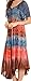 Sakkas 17506 - Sula Long Laced Cotton Tie-Dye Wide Neck Embroidered Boho Sundress Cover Up - Grey/Coral - OS