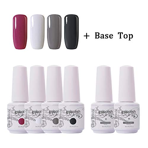 Clou Beaute Soak Off UV Led Nail Gel Polish Kit Varnish Nail Art Manicure Salon Collection Set of 4 Colors with 1 Top Coat and 1 Base Coat 8ml 042