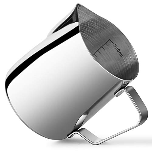 Click Here to See More Images AMODAI 350ml/12 Oz 304 18/8 Stainless Steel Milk Frothing Pitcher with Latte Art To Stir Your Coffee, Tea, Hot Chocolate, Milk, Protein Shake, Bouillon, Etc.