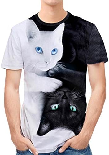Mens 3D Print Double Cat Summer Casual Short Sleeve T Shirts Tees