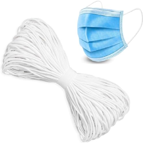 White Elastic Cord for Sewing DENSCO 3mm 50 Meters Wide Roll of Elastic, Dressmaking, Headbands, Trouser, Wig Band and DIY Craft (WHITE-3MM-50M-ROUND)