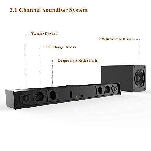 Sound Bar subwoofer, MEGACRA 2.1 Channel 100Watt Home Theater Sound Bars TV Sub Wired Wireless Connection Bass Adjustable (Certified Refurbished)