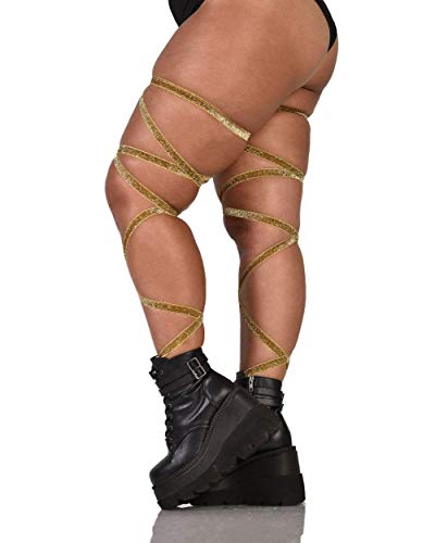 iHeartRaves Pair of Non-Slip Gold Glitter Leg Wraps (Plus Size)