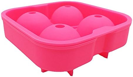 DAPOTO Ice Ball Maker Mold Pink Silicone Ice Cube Tray Ball Maker Round Ice Ball Spheres (4 cavity, Pink)