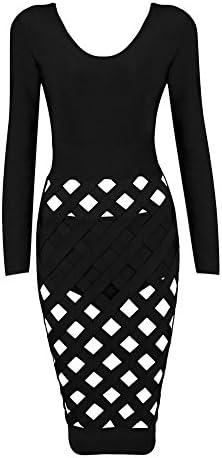 Whoinshop Women's Long Sleeve 2 Pcs Set Lattice Bandage Dress Black L