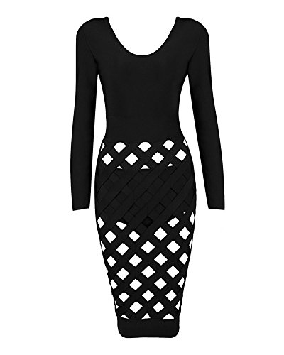Whoinshop Women's Long Sleeve 2 Pcs Set Lattice Bandage Dress Black L