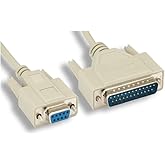 KENTEK 6 Feet FT DB9 Female to DB25 Male Serial RS-232 Cable Adapter Cord at Modem 28 AWG F/M Molded D-SUB 9 to 25 Pin for PC