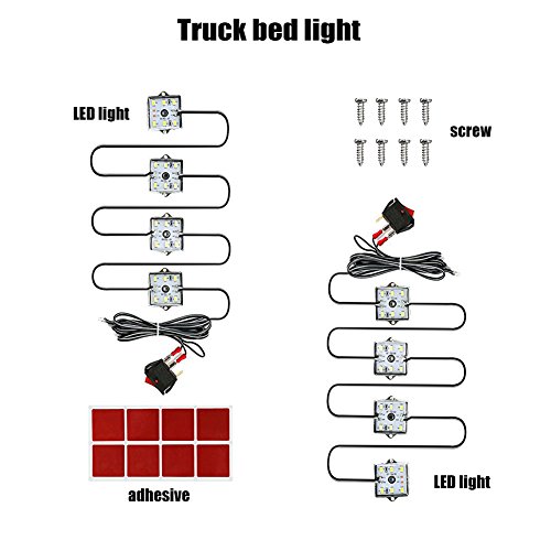 ouyang 2Pcs 4 Pods 24Led Truck Bed Light Strips Total Unloading Cargo Light with On/Off Switch IP67 Waterproof for Pickup Truck, RV, SUV, Boats, Ice House (White)