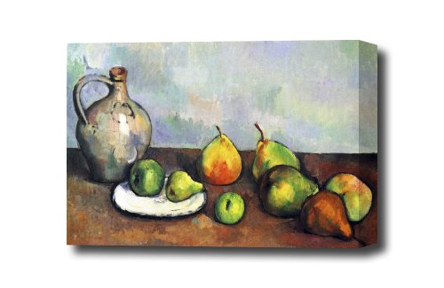 Still Life Jar and Fruit by Cezanne canvas art print, 18 X 12 Ready to Hang with WRAPPED IMAGE Edge