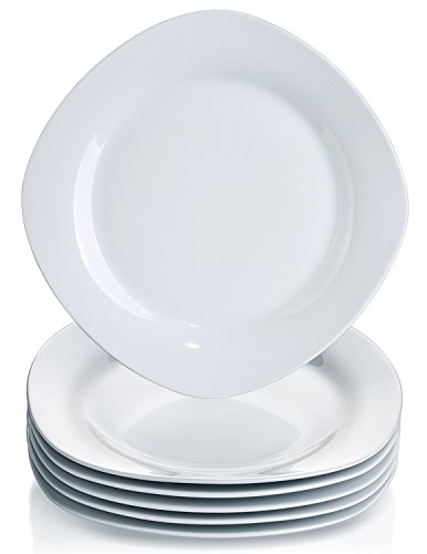 YHY 6 Pcs 10.5-inch Porcelain Dinner Plates, Square Round Serving Plate Set, White …