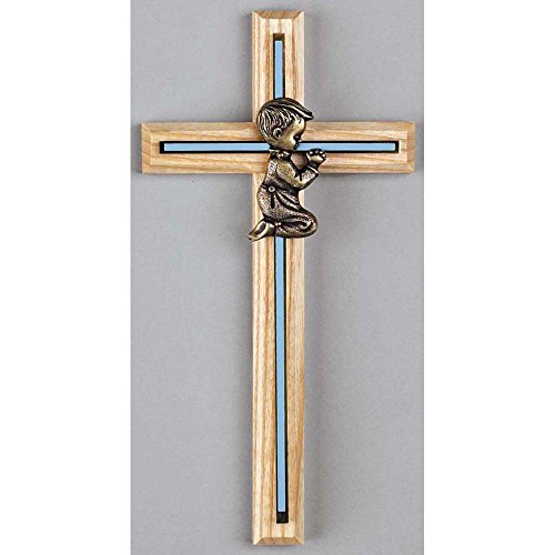 DicksonsPraying Little Boy Blue Inlay 7 Inch Oak Wood Hanging Wall Cross