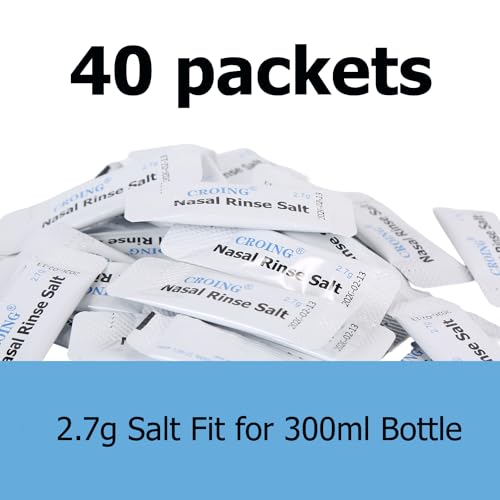 Croing Sinus Rinse Kit with 40 Salt Packs - Net Pots - Nasal Irrigation- BPA Free - Nasal Rinse Bottle for Sinus and Allergy Relief - Nose Wash -Comes with All Natural Relief Premixed Refill Packets