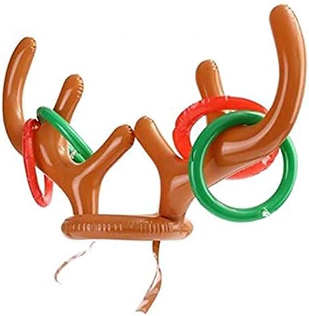 Belingeya 2 Pcs Antler Inflatable Headband Cap with Rings Hoops PVC Animal Horn Cap Christmas Itoss Game Toy Nflatable Toy Inflated Size 80*25*40cm