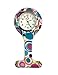 Round Silicone Nurse FOB Watch Pack of 10,Women Floral Clip-on Fob Brooch Hanging Pocket Watch