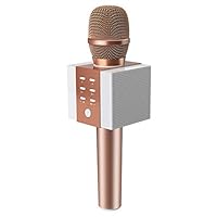 TOSING 008 Wireless Bluetooth Karaoke Microphone，Louder Volume 10W Power, More Bass, 3-in-1 Portable Handheld Double Speaker Mic Machine for iPhone/Android/iPad/PC (Rose Gold)