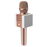 TOSING 008 Wireless Bluetooth Karaoke Microphone,Louder Volume 10W Power, More Bass, 3-in-1 Portable Handheld Double Speaker Mic Machine for iPhone/Android/iPad/PC (Rose Gold)