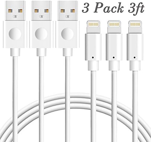 iPhone Cable, Areker 3Pcs 3Ft 8 Pin iPhone Charger Lightning to USB Cables Sync and Charging Cord for IOS iPhone 7 Plus 6s 6 Plus SE 5s iPod Nano Touch 5 iPad Mini Air (White)
