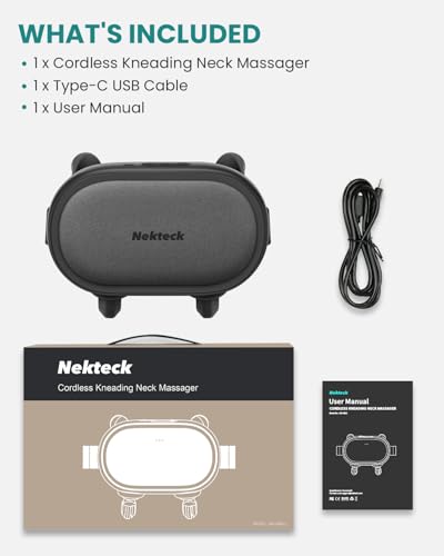 Nekteck Masajeador de cuello inalámbrico, masajeador Shiatsu de cuello y espalda con calor, almohada de masaje de tejido profundo 6D para aliviar el dolor de cuello y hombros, regalo ideal para hombres y mujeres.