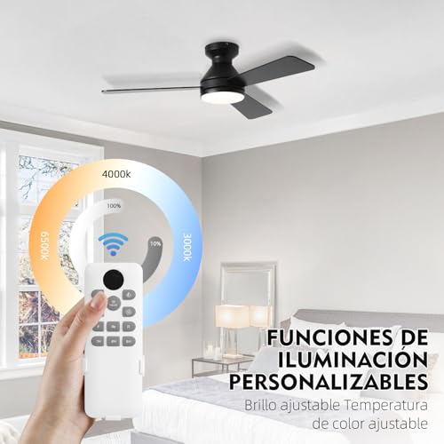 HONGHCL Ventilador de Techo con Luz 42in - Abanico de Techo Silencios con Luces Regulable, Velocidad Ajustable, Remoto (Negro)