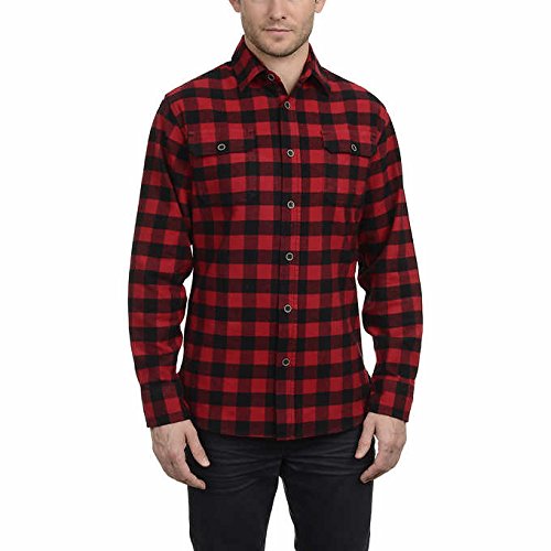 JACHS Men’s Brawny Flannel Shirt (M, Red Buffalo Check)