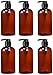 Baire Bottles 8 oz Empty Refillable Plastic Pump Bottles Dispenser 6 Pk PET BPA Free Refillable for Thick Shampoo Lotion Soap - Waterproof Labels USA (Amber/Brown with Black Lotion Pump Floral Labels)