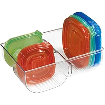mDesign Food Storage Container Lid Holder, 3-Compartment Plastic Organizer Bin for Organization in Kitchen Cabinets, Cupboards, Pantry Shelves - Clear