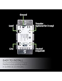 Interruptor GE para onda GE Z, controles de luz inteligentes inalámbricos GE Zigbee Bluetooth, sin interruptor independiente, incluye color blanco y almendra claro, 12723, 14287