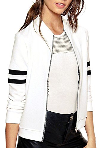Booty Gal Women's Cool Classic Stripe Detail Baseboll Jacket Coat (S, White) Booty Gal Women's Cool Classic Stripe Detail Baseboll Jacket Coat (S, White)