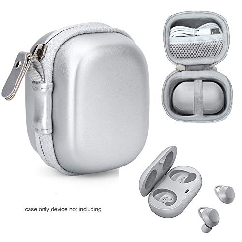 CaseSack Protective Case for Samsung Gear IconX (2018 Edition) Bluetooth Cord-Free Fitness Earbuds, Tailored Made, Compact and Light Weight, mesh Pocket for Cable (Silver)