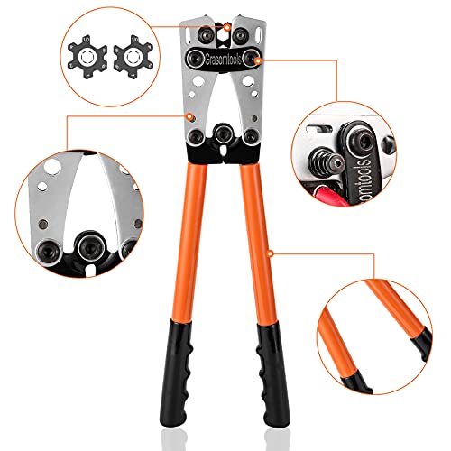 Battery Terminals Crimping Pliers with 60 pieces copper ring terminals, 8 sizes of terminals and 60 pieces heat shrink sleeves.
