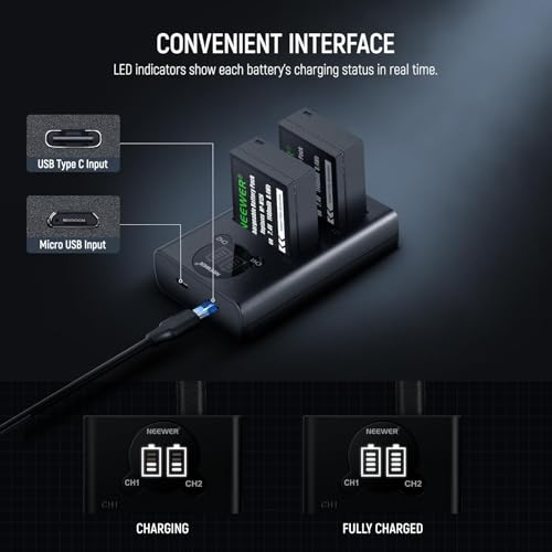 NEEWER NP-W126/NP-W126s Replacement Battery Charger Set with Dual Charger and USB C Cable, Pack of 2, 1140 mAh Camera Battery, Compatible with Fuji X100VI X-T30 II X-S10 X-T200 X100F X100V X-A5 X-E4