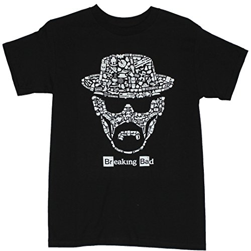 Breaking Bad Mens T-Shirt - Walter White Heisenberg Face Made of Show Images (Large) Black