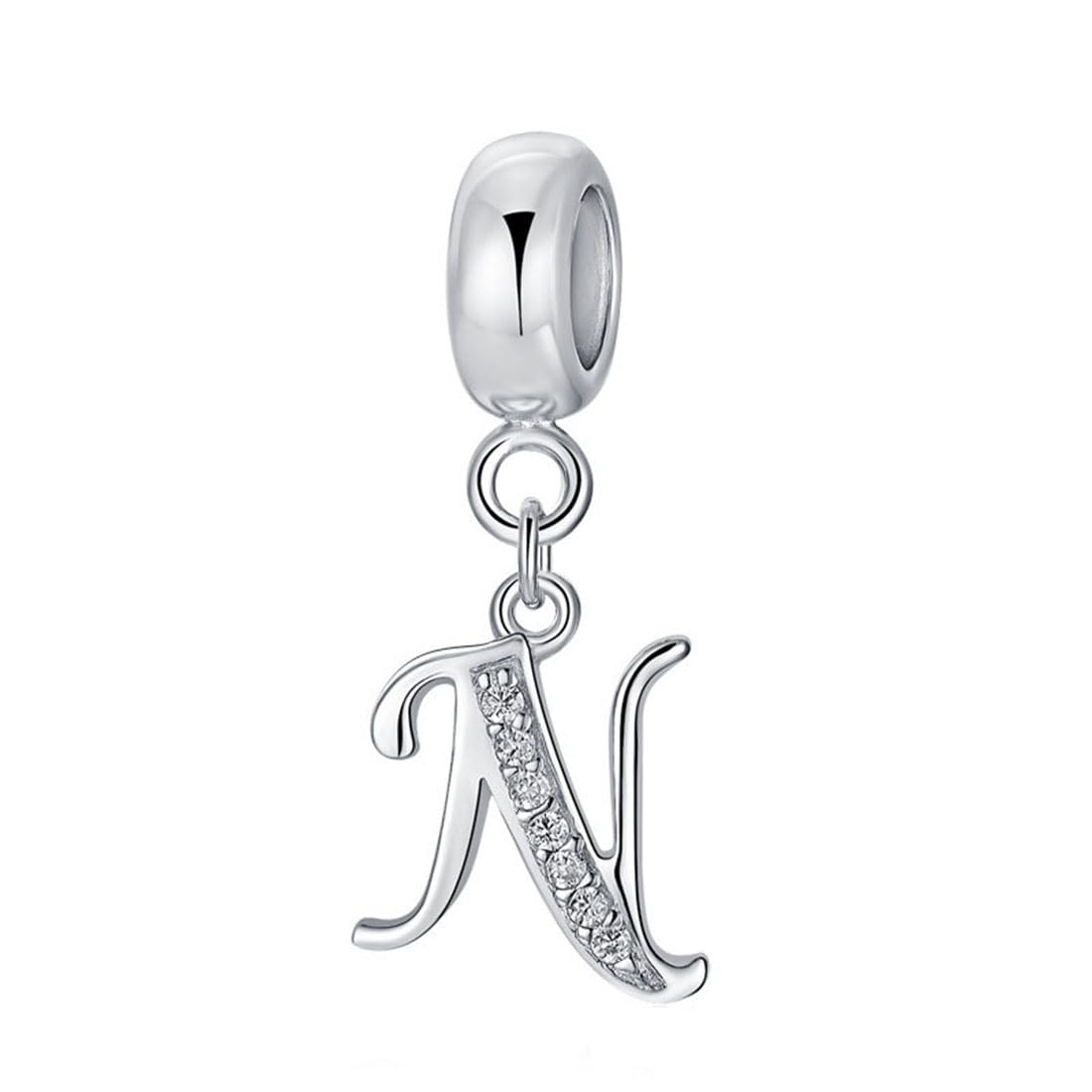 925 Sterling Silver Letter Charm Beads Alphabet Charms N Charm Anniversary Charm Words Charm fits Pandora Charms Bracelet (N)