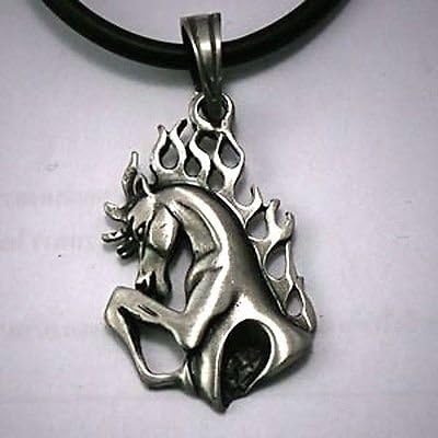 Colt Silver Flame Mane Wild Horse Head Bust Mustang Pewter pendant Charm Amulet Necklace