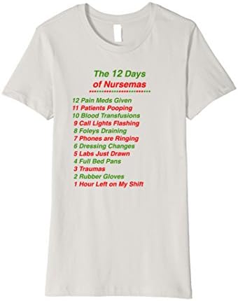 Women's 12 Days of Nursemas Nurse CNA RN T Shirt Large Silver