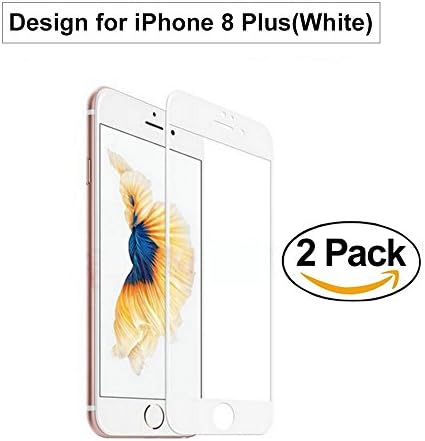 【2Pack】iPhone 8 Plus Screen protector, White 0.26mm 3D Full Coverage 9H HD Ultra Clear Premium Anti Scratch Tempered Glass for Apple iPhone 8 Plus 5.5"