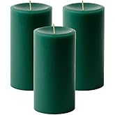 Mister Candle Dripless Unscented Pillar Candles, Set of 3 Hand Poured Hunter Green Pillar Candles, Solid Color Non-Scented Candles for Home Decor, Premium Wax, 80 Hr Burn Time, 3x6 Inch