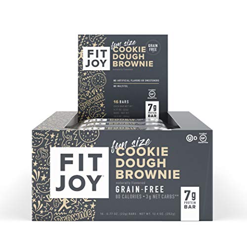 FitJoy Mini Protein Bars, Grain Free, Gluten Free, Low Carb, High Protein Snacks - Keto and Kid Friendly, Low Sugar 6g Protein Bars - Cookie Dough Brownie, 16 Pack of .67oz Fun Size Bars