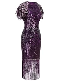 PAREJA DE HADAS 1920 Vestido de cóctel de fiesta con mangas de lentejuelas y borlas en el dobladillo