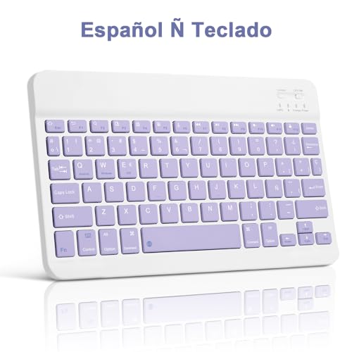 Bettdow Case with Keyboard for Samsung Galaxy Tab S10 Lite/S10 FE 10.9 Inch 2025, Detachable Spanish Ñ Keyboard with Case for Galaxy Tab S10 FE/Tab S9 FE 10.9 Inch/Tab S9 11 Inch, Purple