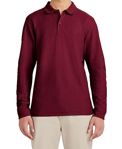 IZOD Young Mens Long Sleeve Pique Polo, Burgundy, 40/41